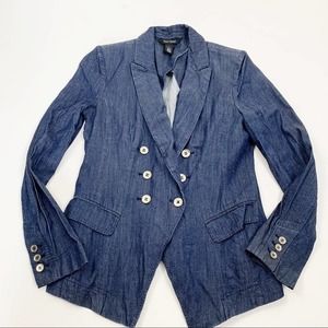 WHBM Chambray Blue Double Breasted Lined Blazer 8